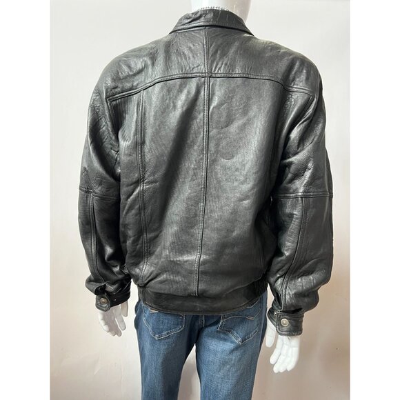 Bill Blass Bomber Jacket  Large Black Leather Damage on Left Shoulder - Picture 8 of 16